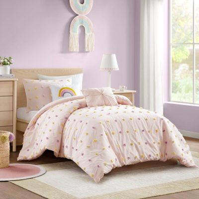 Urban Habitat Kids Callie Cotton Jacquard Pom Pom Comforter Set in Pink Multi, Twin/Twin XL UHK10-0234
