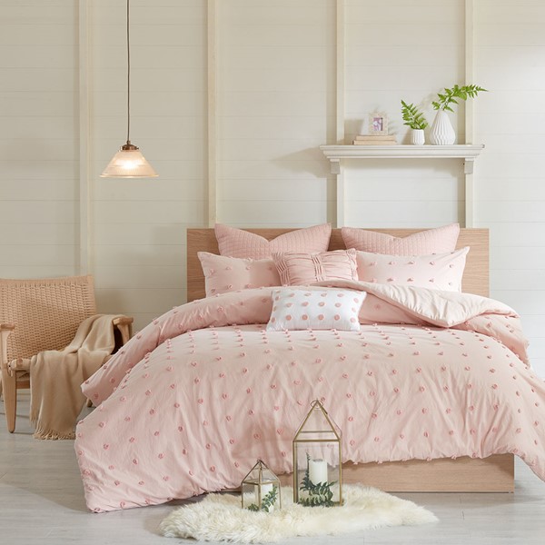 Urban Habitat Brooklyn Cotton Jacquard Comforter Set with Euro Shams and Throw Pillows in Pink, King/Cal King UH10-0206 - Image 4