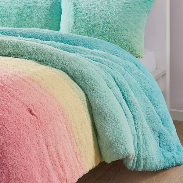 Mi Zone Primrose Ombre Shaggy Faux Fur Comforter Set in Aqua Multi, Full/Queen MZ10-0649 - Image 3