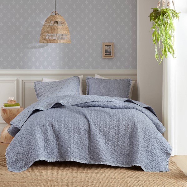 Madison Park Linwood Ruffle Printed Quilt Set in Blue, Queen MP13-8878 - Image 3