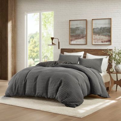 Woolrich Lyon Waffle Washed Duvet Set in Charcoal, King/Cal King WR12-4045