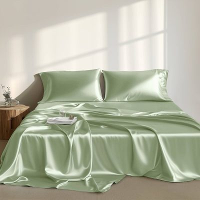 Madison Park Essentials Satin Luxury Sheet Set in Sage, Full MPE20-1124