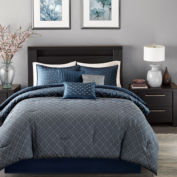 Madison Park Biloxi 7 Piece Comforter Set in Navy, King MP10-3734 - Image 5