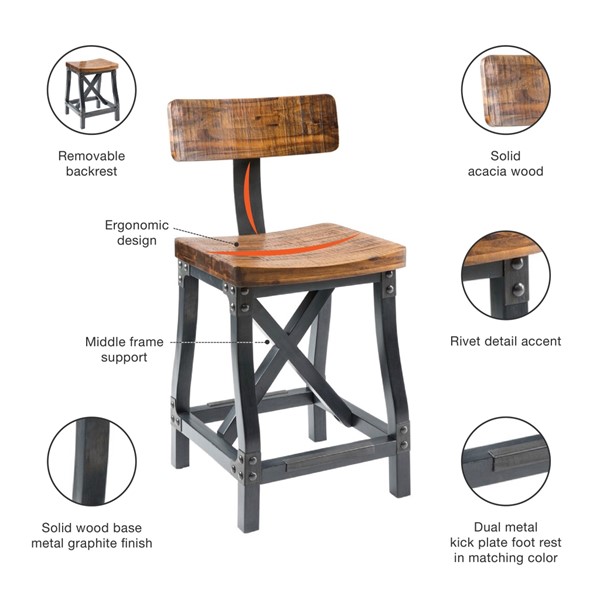 INK+IVY Lancaster Counter Stool with Back in Amber, One Size FPF20-0312 - Image 6