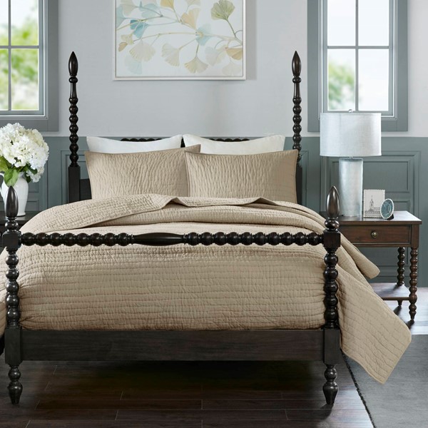 Madison Park Signature Serene 3 Piece Hand Quilted Cotton Quilt Set in Linen, Full/Queen MPS13-270 - Image 5