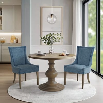 Madison Park Signature Ultra Upholstered Dining Side Chairs with wood legs (Set of 2) in Blue, Set of 2 MPS108-0302