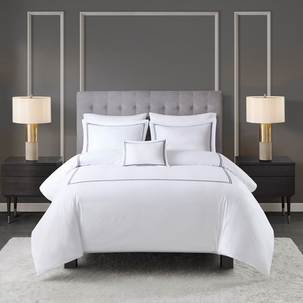 Madison Park Signature 500 Thread Count Luxury Collection 100% Cotton Sateen Embroidered Comforter Set in White/Navy, King/Cal King MPS10-505 - Image 3