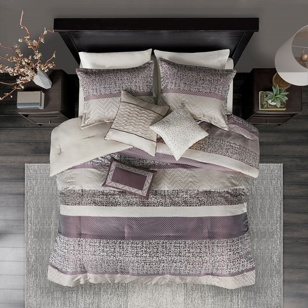 Madison Park Rhapsody 7 Piece Jacquard Comforter Set in Purple, Queen MP10-7327 - Image 4