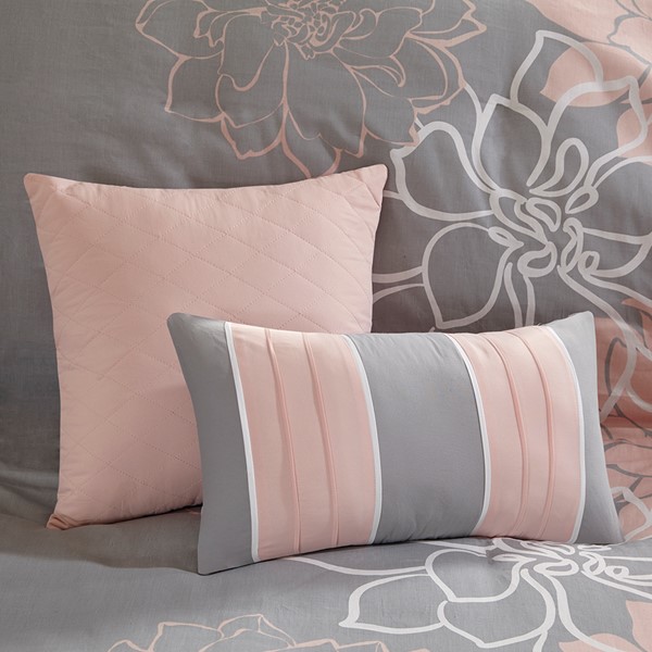 Madison Park Lola 6 Piece Printed Duvet Cover Set in Grey/Peach, King/Cal King MP12-5674 - Image 4