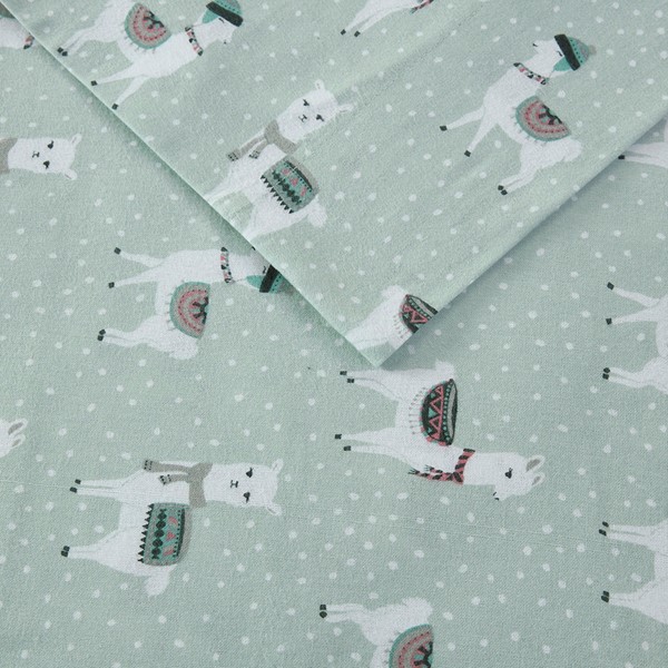 True North by Sleep Philosophy Cozy Cotton Flannel Printed Sheet Set in Seafoam Llama, King TN20-0409 - Image 2