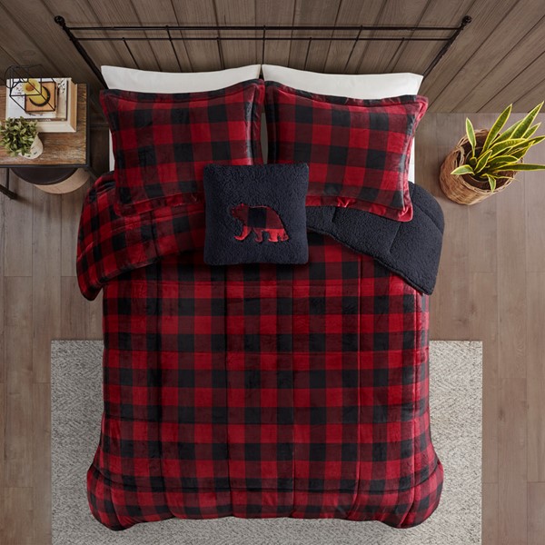 Woolrich Alton Plush to Sherpa Down Alternative Comforter Set in Red/Black Buffalo Check, Full/Queen WR10-3099 - Image 5