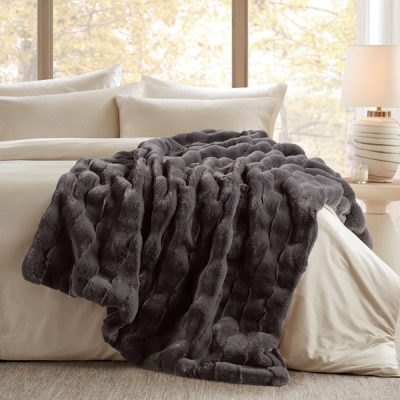 Madison Park Vivienne Faux Fur Throw in Grey, 50x60" MP50-8256