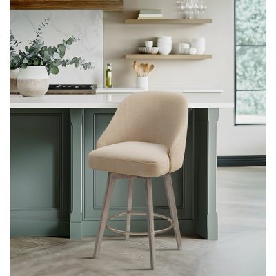 Madison Park Pearce Swivel Upholstered Counter Stool with Solid Wood Legs & Metal Footrest in Sand, One Size MP104-0988