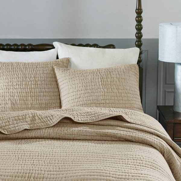 Madison Park Signature Serene 3 Piece Hand Quilted Cotton Quilt Set in Linen, Full/Queen MPS13-270 - Image 2