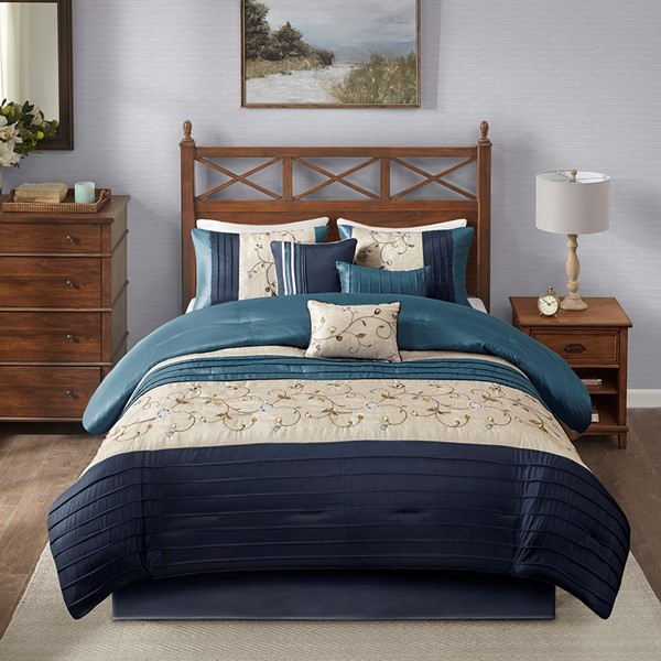 Madison Park Serene Embroidered 7 Piece Comforter Set in Navy, Cal King MP10-3451 - Image 3