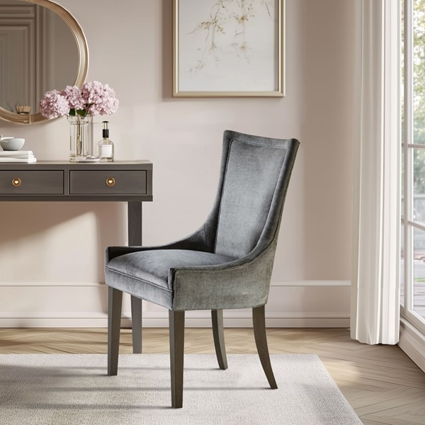 Madison Park Signature Ultra Upholstered Dining Side Chairs with wood legs (Set of 2) in Dark Gray, Set of 2 MPS108-0156 - Image 4