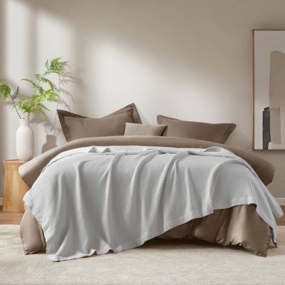 Madison Park Waffle Weave Cotton Blanket in Grey, Twin BR51N-3834