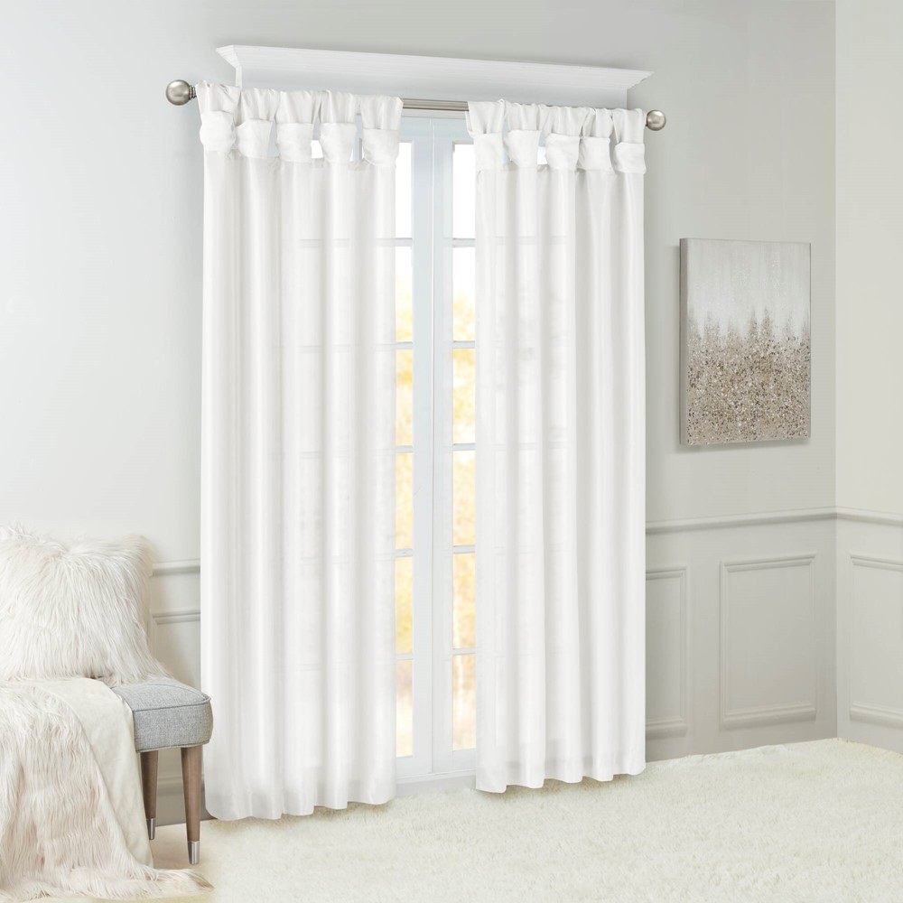Madison Park Emilia 100% Polyester Solid Faux Silk Lined Twist Tab Window Curtain in White, 50x108" MP40-2683 - Image 2