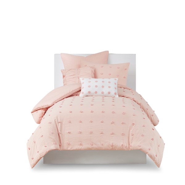 Urban Habitat Brooklyn Cotton Jacquard Duvet Cover Set with Euro Shams and Throw Pillows in Pink, Twin/Twin XL UH12-0207 - Image 5
