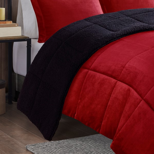 Woolrich Alton Plush to Sherpa Down Alternative Comforter Set in Red/Black, King WR10-2066 - Image 2