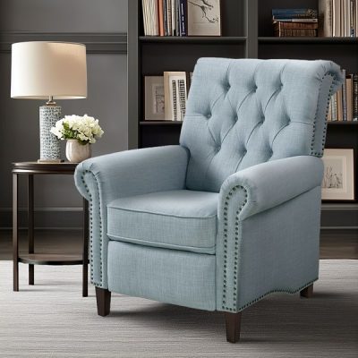 Madison Park Aidan Upholstered Manual Push Back Recliner Chair with Nailheads in Light Blue, One Size MP103-1269