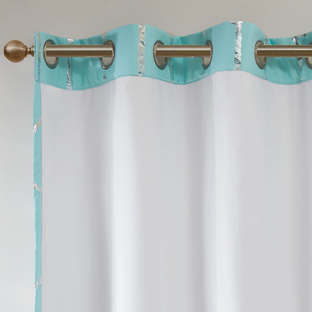 Intelligent Design Raina Total Blackout Metallic Print Grommet Top Curtain Panel in Aqua/Silver, 50x63" ID40-1617 - Image 4
