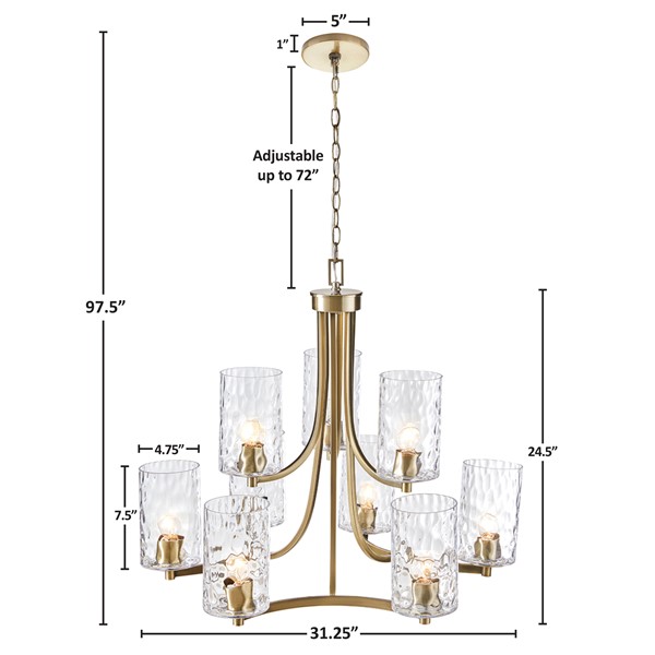 Hampton Hill Opulentia 9-light Round Tiered Chandelier with Textured Glass Shades in Antique Brass, One Size FB150-1190 - Image 5