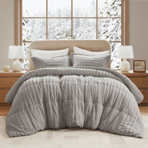 Madison Park Duke Faux Fur Comforter Mini Set in Grey, King/Cal King MP10-3071 - Image 5