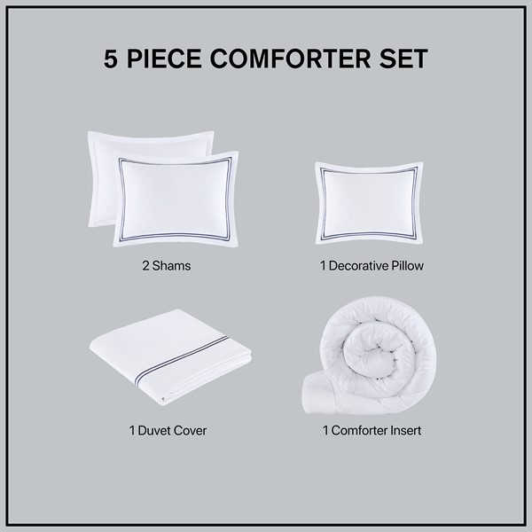 Madison Park Signature 500 Thread Count Luxury Collection 100% Cotton Sateen Embroidered Comforter Set in White/Navy, King/Cal King MPS10-505 - Image 4