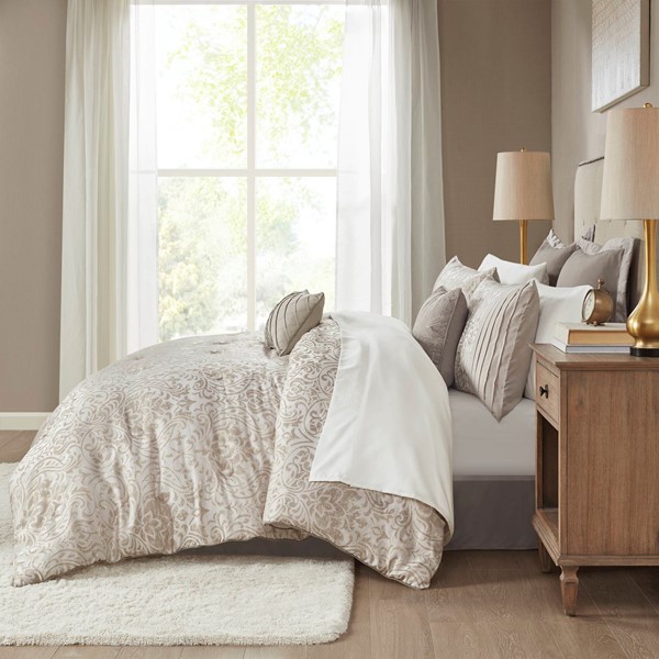 Madison Park Emilia 12 Piece Jacquard Comforter Set with Bed Sheets in Khaki, Cal King MP10-7206 - Image 3