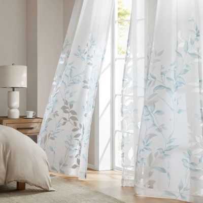Madison Park Cecily Burnout Printed Window Curtain Panel in Aqua, 50x84" MP40-7228