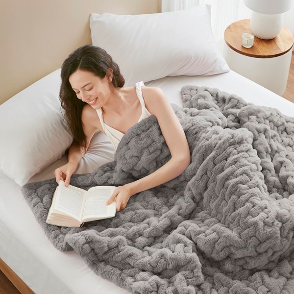 Madison Park Ruched Fur Throw in Grey, 50x60" MP50-3090 - Image 7