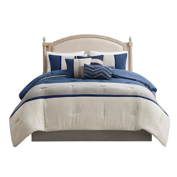 Madison Park Palisades 7 Piece Faux Suede Comforter Set in Blue, Cal King MP10-1318 - Image 4