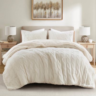 Madison Park Riordan Waffle Knit Chenille Comforter Set in Ivory, King MP10-8891