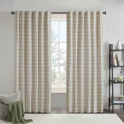 Madison Park Anaheim Plaid Rod Pocket and Back Tab Curtain Panel with Fleece Lining in linen blue, 50x108" MP40-8737