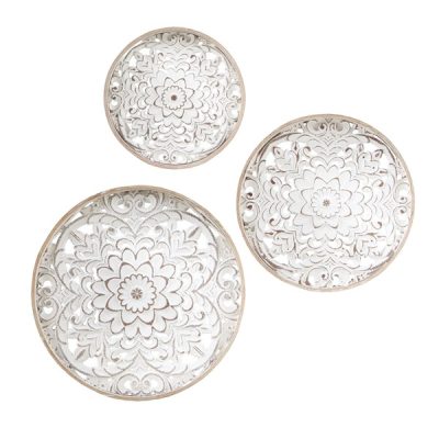 Madison Park Medallion Trio Distressed White Floral 3-piece Carved Wood Wall Decor Set in Natural/White, Set of 3 MP95B-0257