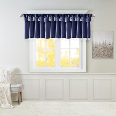 Madison Park Emilia Lightweight Faux Silk Valance With Beads in Navy, 50x26" MP41-6320