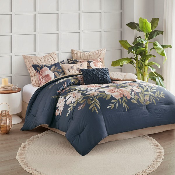 Madison Park Camillia 8 Piece Cotton Comforter Set in Navy, Queen MP10-7295 - Image 3