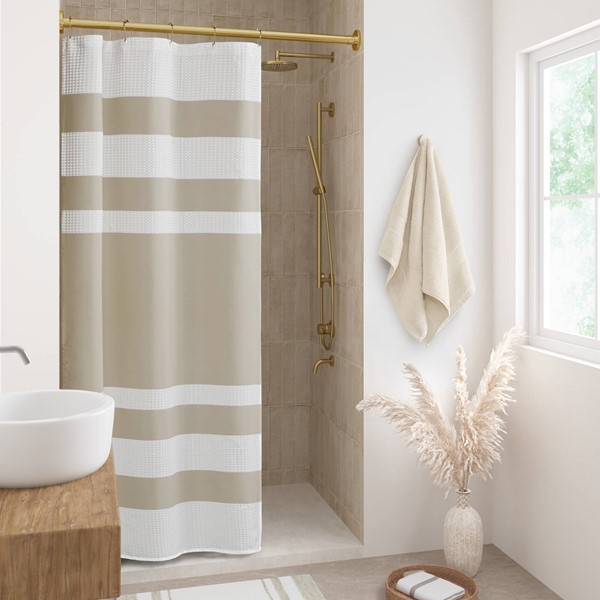 Madison Park Spa Waffle Shower Curtain with 3M Treatment in Taupe, 72x72" MP70-1483 - Image 7