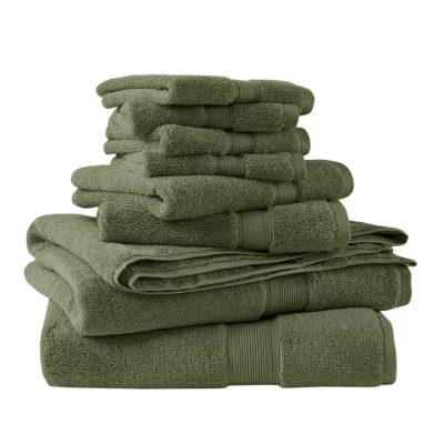 Madison Park Signature 800GSM 100% Cotton 8 Piece Towel Set in Olive Green, 8-Piece MPS73-539
