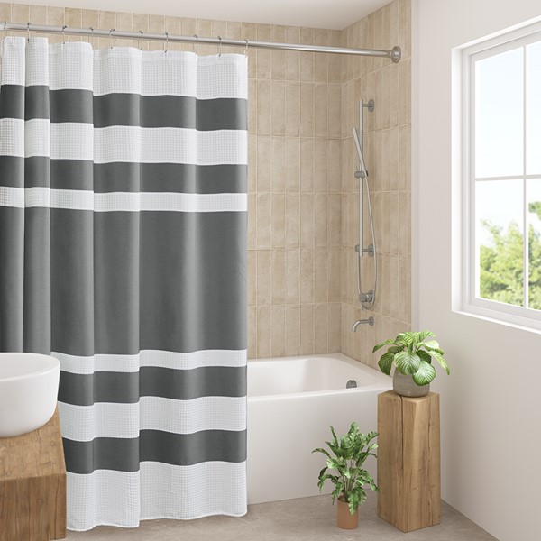 Madison Park Spa Waffle Shower Curtain with 3M Treatment in Charcoal, 72x72" MP70-8449 - Image 3