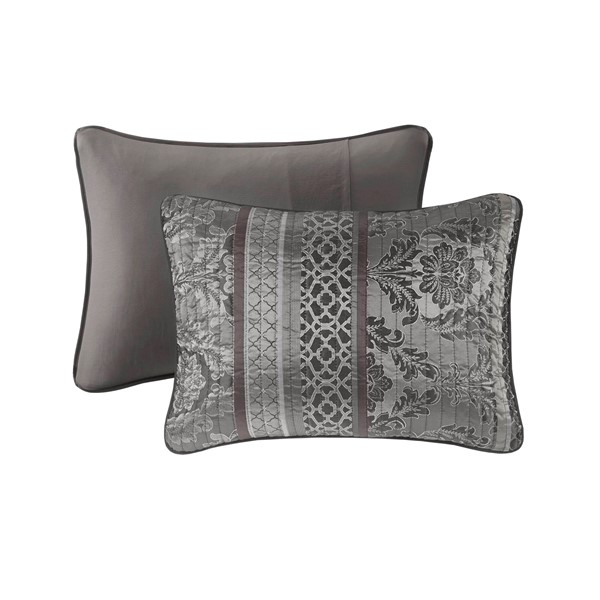 Madison Park Bellagio 6 Piece Jacquard Quilt Set with Throw Pillows in Grey, Full/Queen MP13-8780 - Image 4