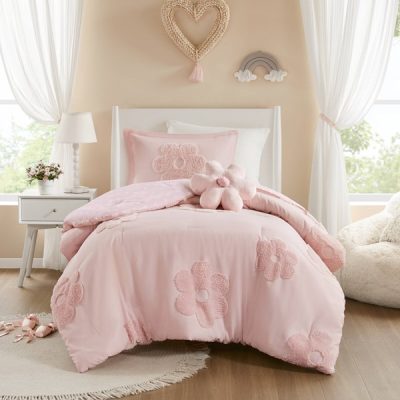 Urban Habitat Kids Gracie Floral Reversible Tufted Chenille Comforter Set with Flower Throw Pillow in Pink, Twin UHK10-0236