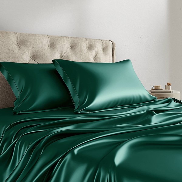Madison Park Essentials Satin Luxury Sheet Set in Emerald, Queen MPE20-1146 - Image 3