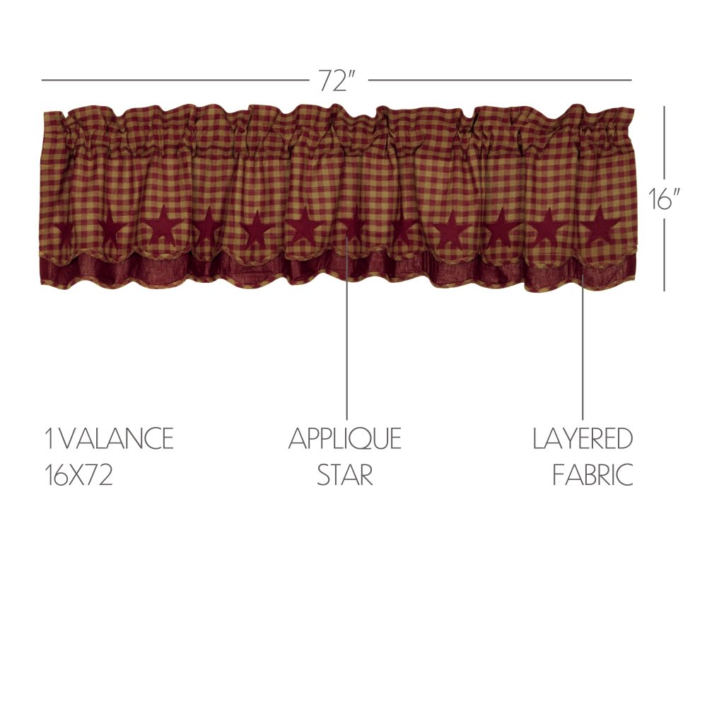 Burgundy Star Scalloped Layered Valance 16x72 - Image 3