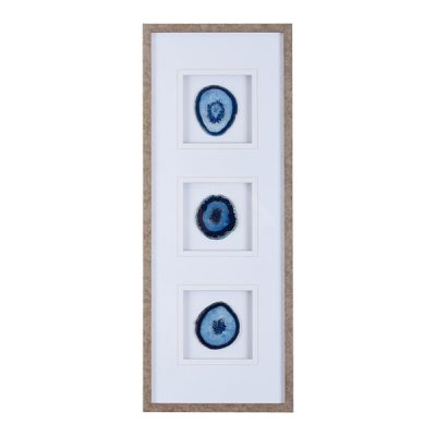 Madison Park Natural Agate Trio Real Stone Framed Glass and Double Matted Wall Art in Blue, One Size MP95G-0006