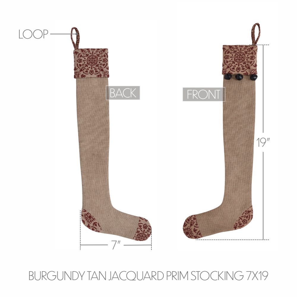 Custom House Burgundy Tan Jacquard Prim Stocking 7x19 - Image 4