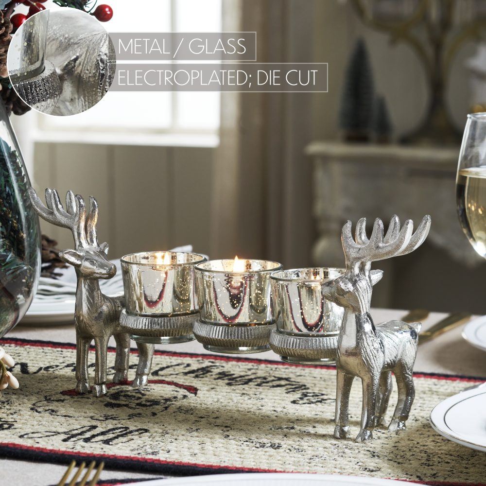 Metal Reindeer Three-Votive Mercury Glass Candle Holder 5.5x13x3.5 - Image 4