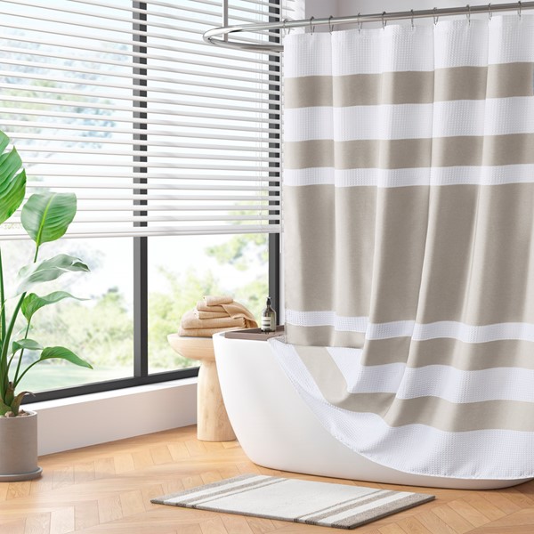 Madison Park Spa Waffle Shower Curtain with 3M Treatment in Taupe, 72x72" MP70-1483 - Image 4