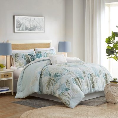 Harbor House Blue Kiawah Island 6 Piece Oversized Cotton Comforter Set with Throw Pillow in Blue, Full HH10-1850